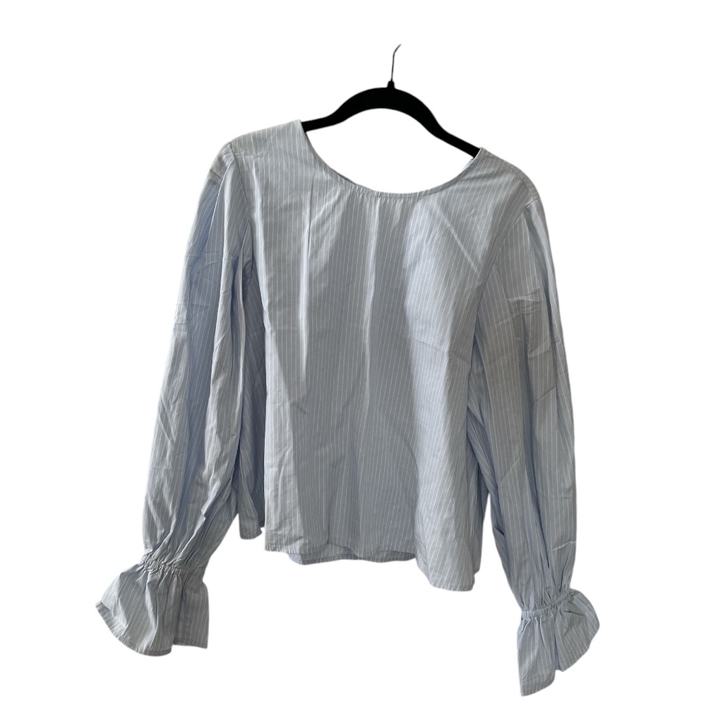 H&M Tie-Detail Cotton Blouse (Light Blue/Striped)